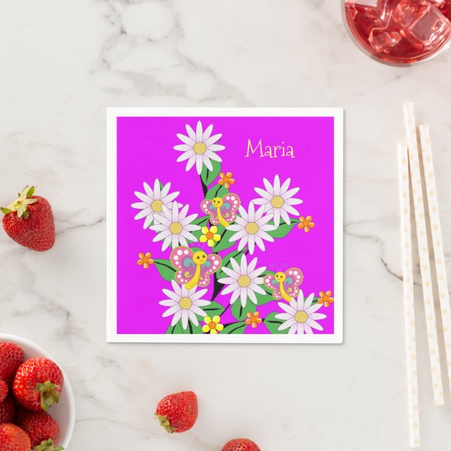 Paper Napkins, Floral Butterfly Purple Napkins (Insitu)