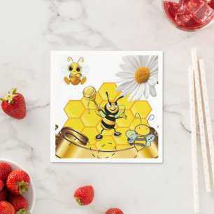 Paper Napkins, Floral Honeybee White Daisy Napkins