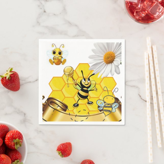 Paper Napkins, Floral Honeybee White Daisy Napkins (Insitu)