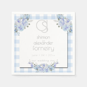 PAPER NAPKINS Floral Monogram Blue Gingham