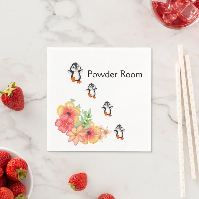 Paper Napkins, Floral Penguin Napkins (Insitu)