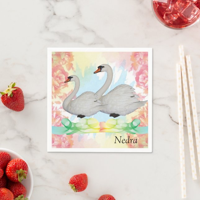 Paper Napkins, Floral Swans Napkins (Insitu)