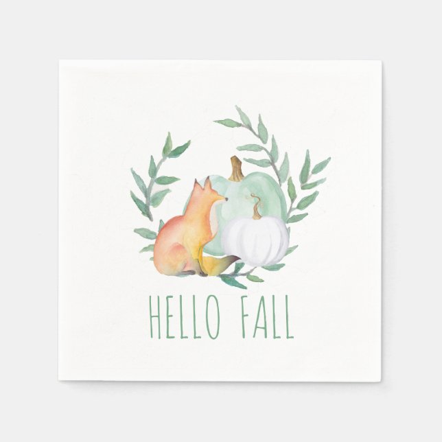 Paper Napkins for Thanksgiving Fox & Pumpkins (Front)