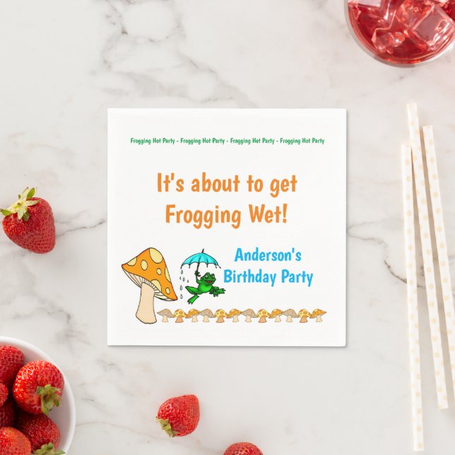 Paper Napkins, Frogging Wet Frog Mushroom Birthday Napkins (Insitu)