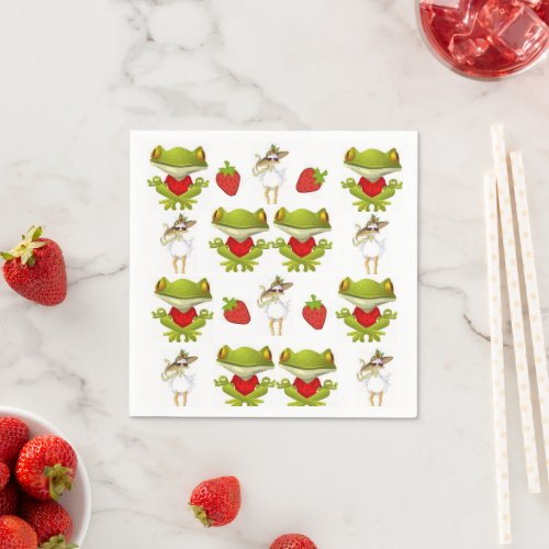 Paper Napkins Frogs Chicken Strawberry Napkins