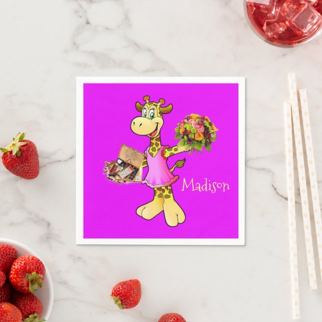 Paper Napkins, Giraffe Floral Purple Napkins (Insitu)