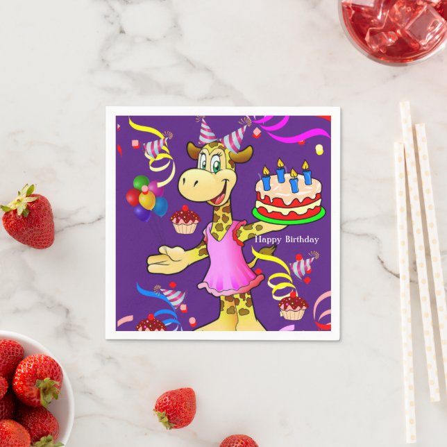 Paper Napkins, Giraffe Happy Birthday Cake Napkins (Insitu)