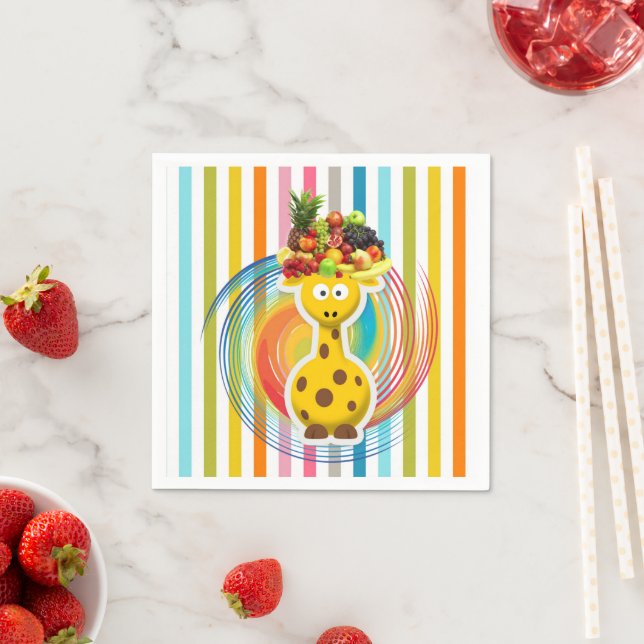 Paper Napkins, Giraffe Stripe Fruit Napkins (Insitu)