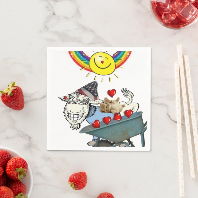 Paper Napkins, Goat Kitten Red Hearts Rainbow Napkins (Insitu)