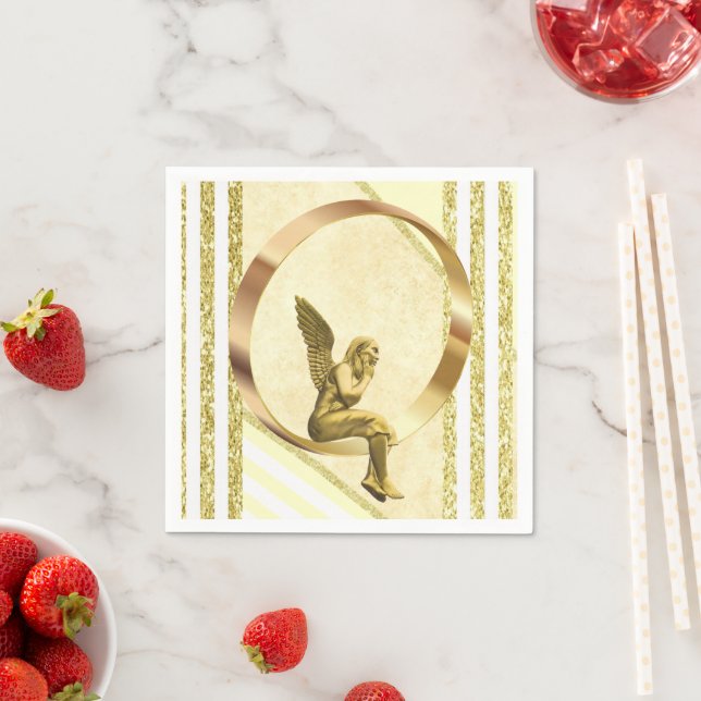 Paper Napkins, Gold Angel Stripe Napkins (Insitu)