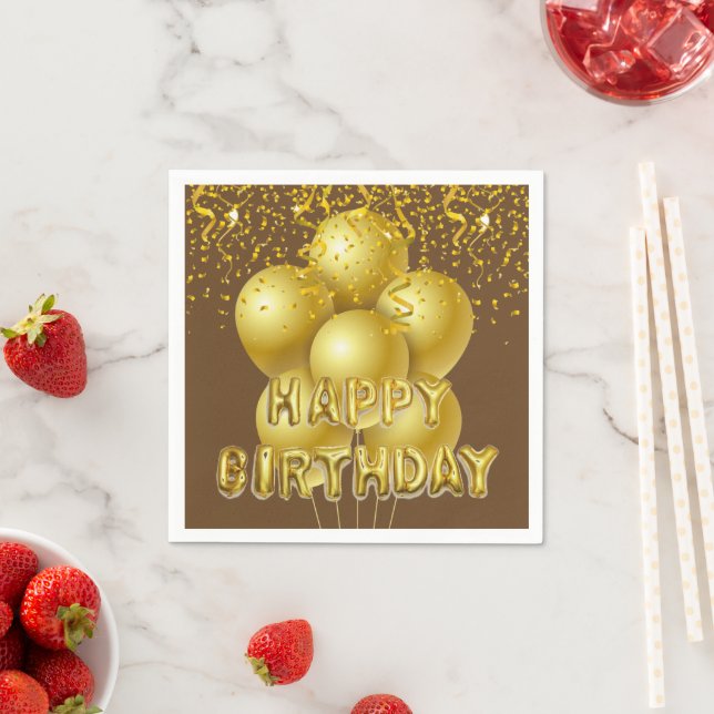 Paper Napkins, Gold Balloons Happy Birthday Napkins (Insitu)