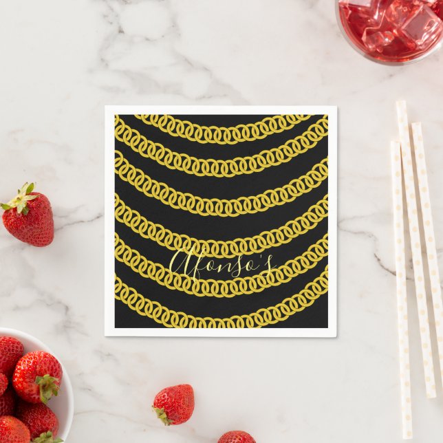 Paper Napkins, Gold Chain Black Napkins (Insitu)