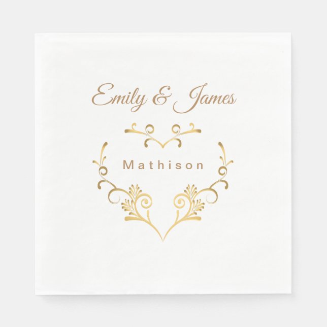 Paper Napkins-Gold Fancy Heart Napkins (Front)