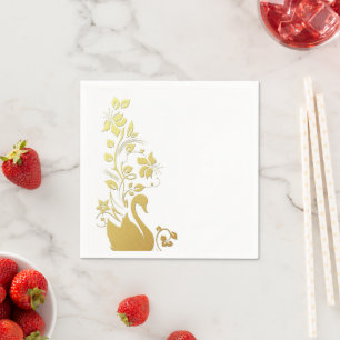 Paper Napkins, Gold Swan Floral Napkins