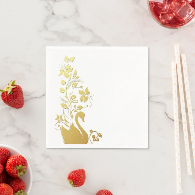 Paper Napkins, Gold Swan Floral Napkins (Insitu)