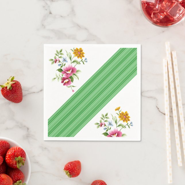 Paper Napkins, Green and White Floral  Napkins (Insitu)