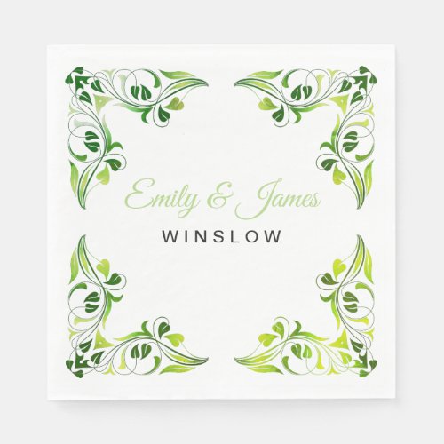 Paper Napkins_Green Fancy Leaf Borders Napkins