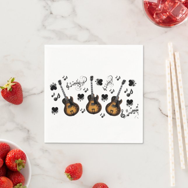 Paper Napkins, Guitar Music Notes Black Hearts Napkins (Insitu)