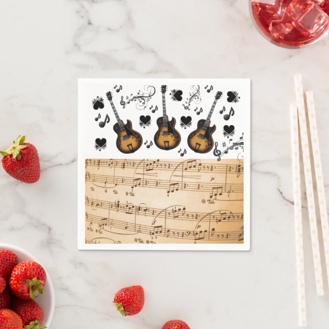 Paper Napkins, Guitar Music Notes Black Hearts Napkins (Insitu)