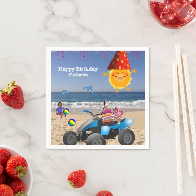 Paper Napkins, Happy Birthday African Boy Beach Napkins (Insitu)