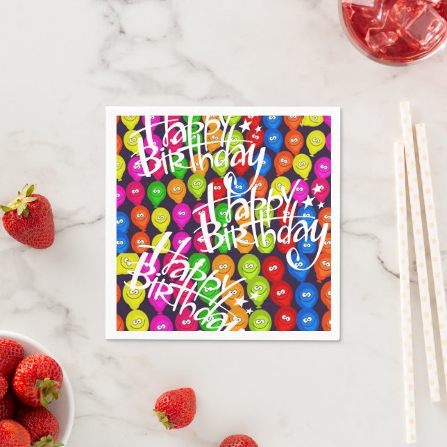 Paper Napkins, Happy Birthday Black Balloons Napkins (Insitu)
