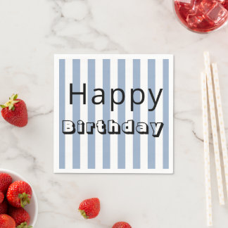 Paper Napkins, Happy Birthday Blue Stripe Napkins