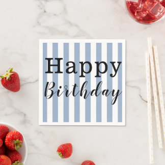 Paper Napkins, Happy Birthday Blue Stripe Napkins