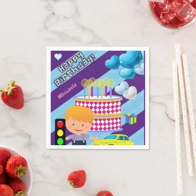 Paper Napkins, Happy Birthday Boy Car Cake Napkins (Insitu)