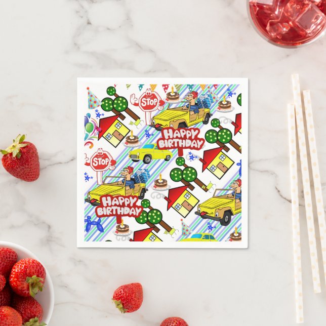 Paper Napkins, Happy Birthday Boy Cars Napkins (Insitu)