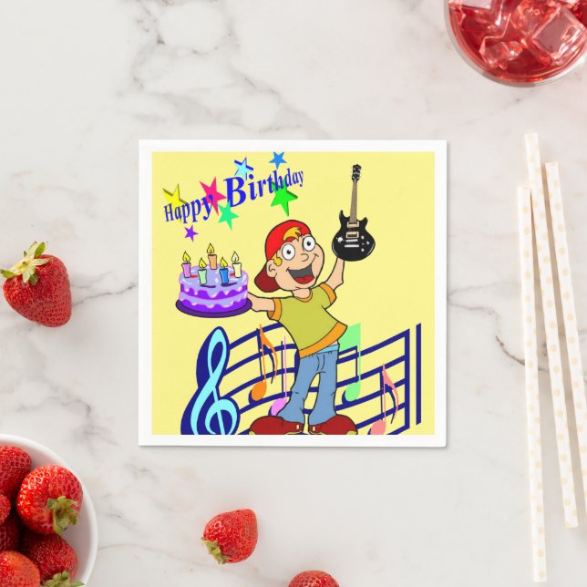 Paper Napkins, Happy Birthday Boy Guitar Music Napkins (Insitu)