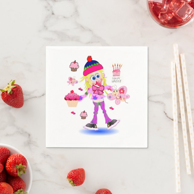 Paper Napkins, Happy Birthday Butterfly Wacky Girl Napkins (Insitu)
