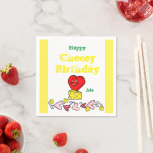 Paper Napkins, Happy Birthday Cheesy Cheese Hearts Napkins