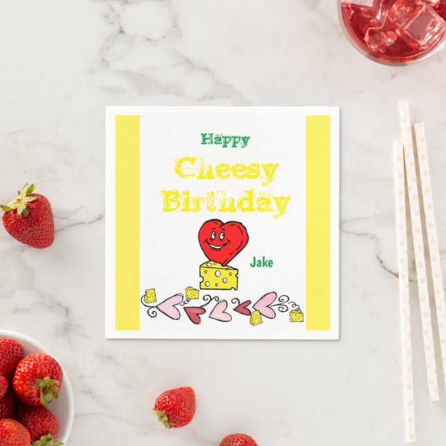 Paper Napkins, Happy Birthday Cheesy Cheese Hearts Napkins (Insitu)
