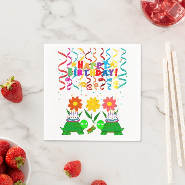 Paper Napkins, Happy Birthday Confetti Turtles Napkins (Insitu)