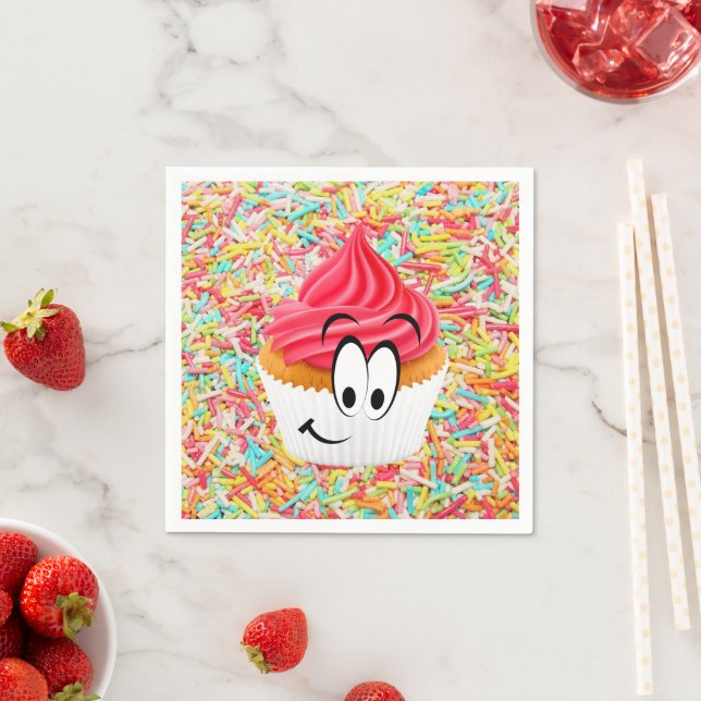 Paper Napkins, Happy Birthday Cupcakes Sprinkles Napkins (Insitu)