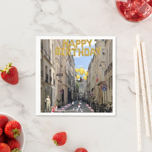 Paper Napkins, Happy Birthday France Cats Napkins (Insitu)