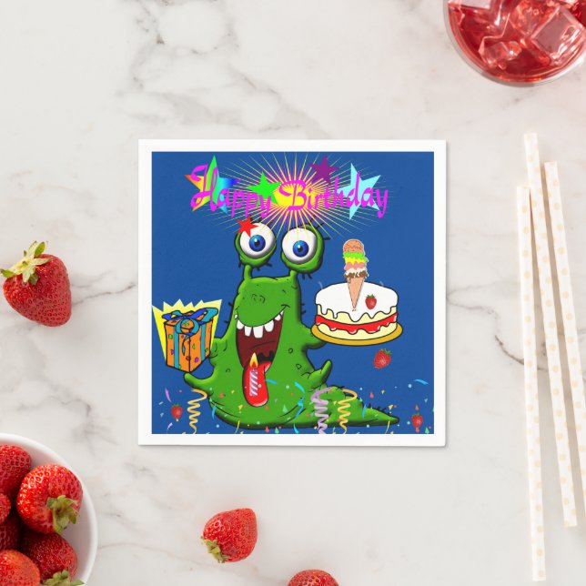 Paper Napkins, Happy Birthday Green Monster Napkins (Insitu)