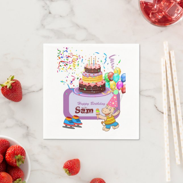 Paper Napkins, Happy Birthday Hippopotamus Napkins (Insitu)