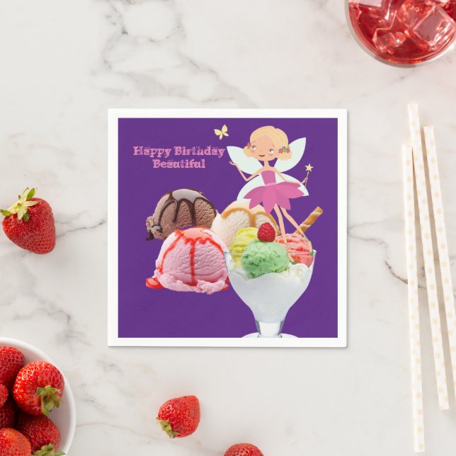 Paper Napkins, Happy Birthday Ice Cream Fairy Napkins (Insitu)