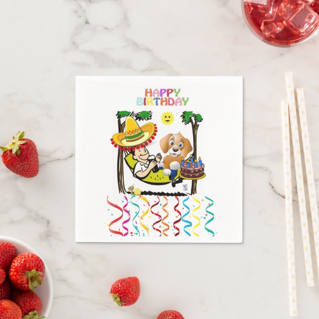 Paper Napkins, Happy Birthday Man Dog Confetti Napkins (Insitu)