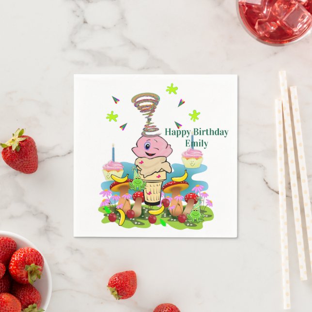 Paper Napkins, Happy Birthday Pink Cupcake Napkins (Insitu)