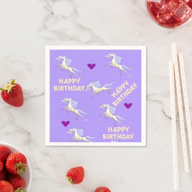 Paper Napkins, Happy Birthday Purple Unicorn  Napkins (Insitu)