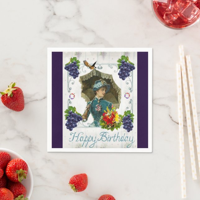 Paper Napkins, Happy Birthday Victorian Grapes Napkins (Insitu)