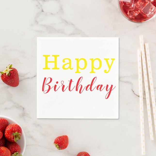 Paper Napkins, Happy Birthday Yellow Red Napkins (Insitu)