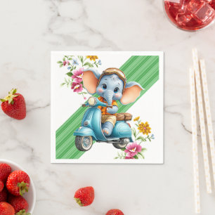 Paper Napkins, Happy Blue Elephant Scooter Napkins