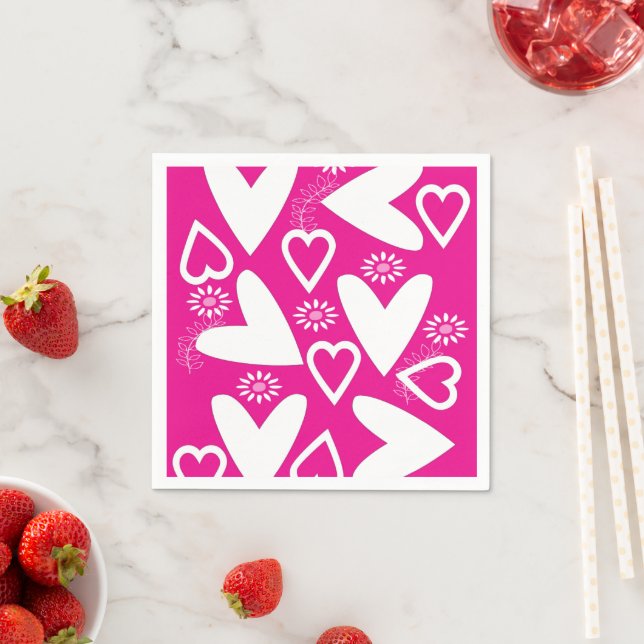 Paper Napkins Happy Valentine's Day White Hearts (Insitu)