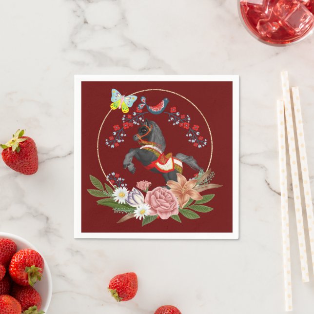 Paper Napkins, Horse Floral Flowers Butterfly Napkins (Insitu)