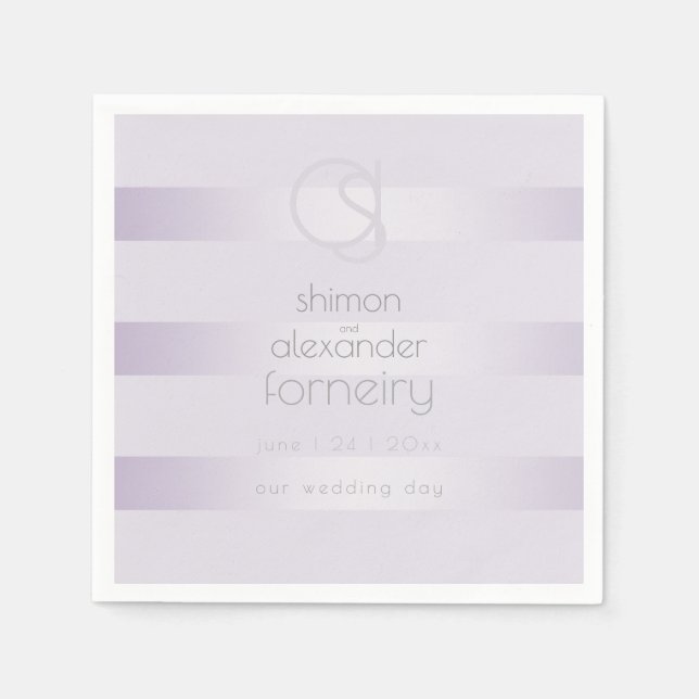 PAPER NAPKINS | Lilac Shimmer Stripes Monogram (Front)