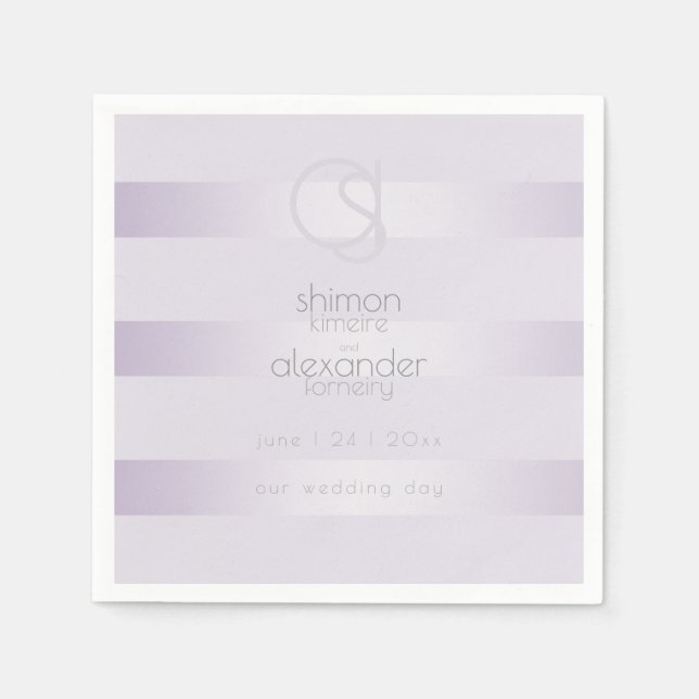PAPER NAPKINS | Lilac Shimmer Stripes Monogram (Front)