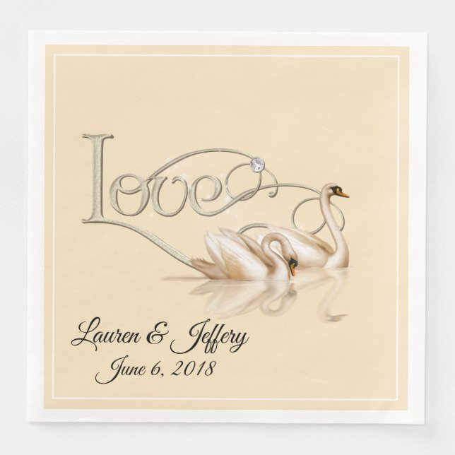 Paper Napkins-Love Swans Dinner Napkins (Front)